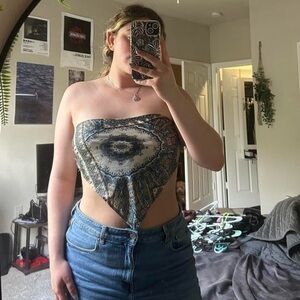 SHEIN Blue and Beige Bandana Crop Top